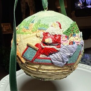 Vintage 3D Christmas Ball Ornament Santa Christmas Tree Sleigh With Toys Gift
